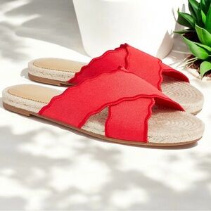 🆕J.Crew Scalloped Red Espadrille Slide Sandals